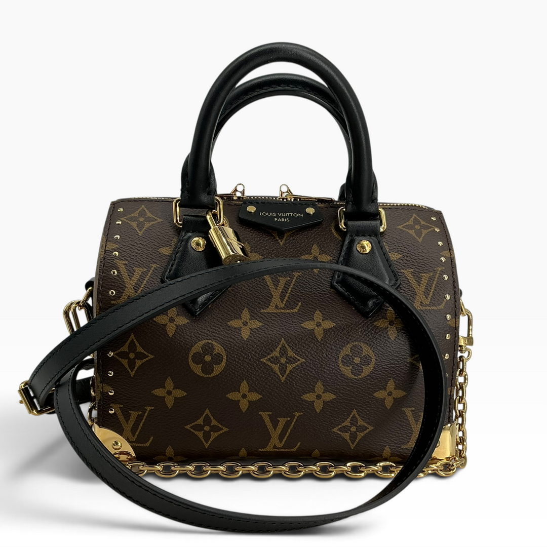 Louis Vuitton Speedy Trunk 20 front exterior with removable strap and gold-tone chain