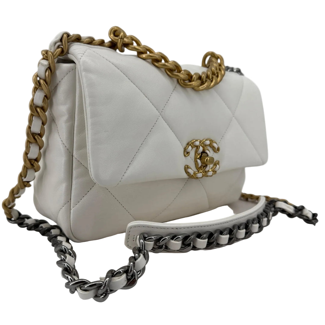 Chanel Lambskin Quilted Medium Chanel 19 Flap Bag White