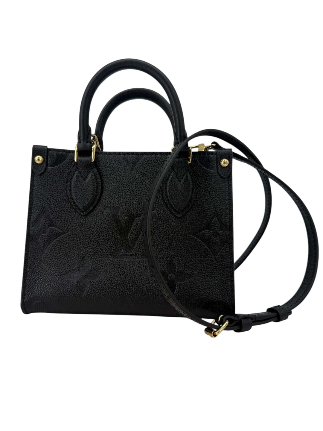 Louis Vuitton OnTheGo BB Monogram Empreinte Black | LuxLoveLouis handbag featuring embossed cowhide leather and detachable strap.