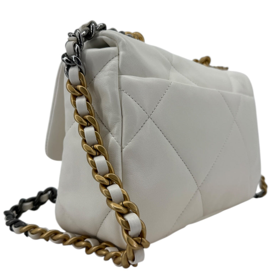 Chanel Lambskin Quilted Medium Chanel 19 Flap Bag White