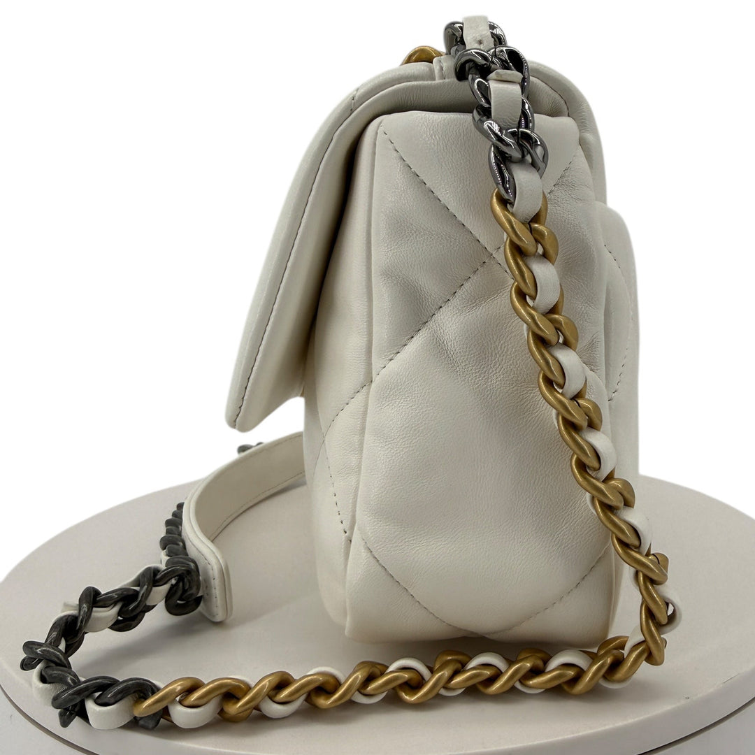 Chanel Lambskin Quilted Medium Chanel 19 Flap Bag White