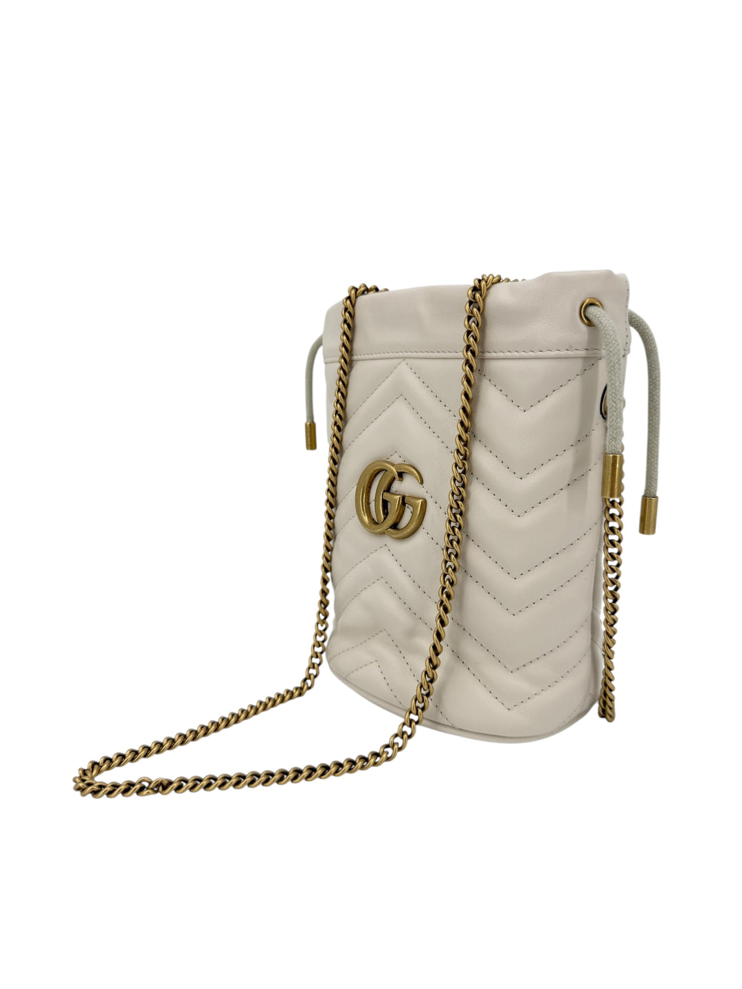 Gucci Mini GG Marmont White Calfskin Bucket Bag | LuxLoveLouis
