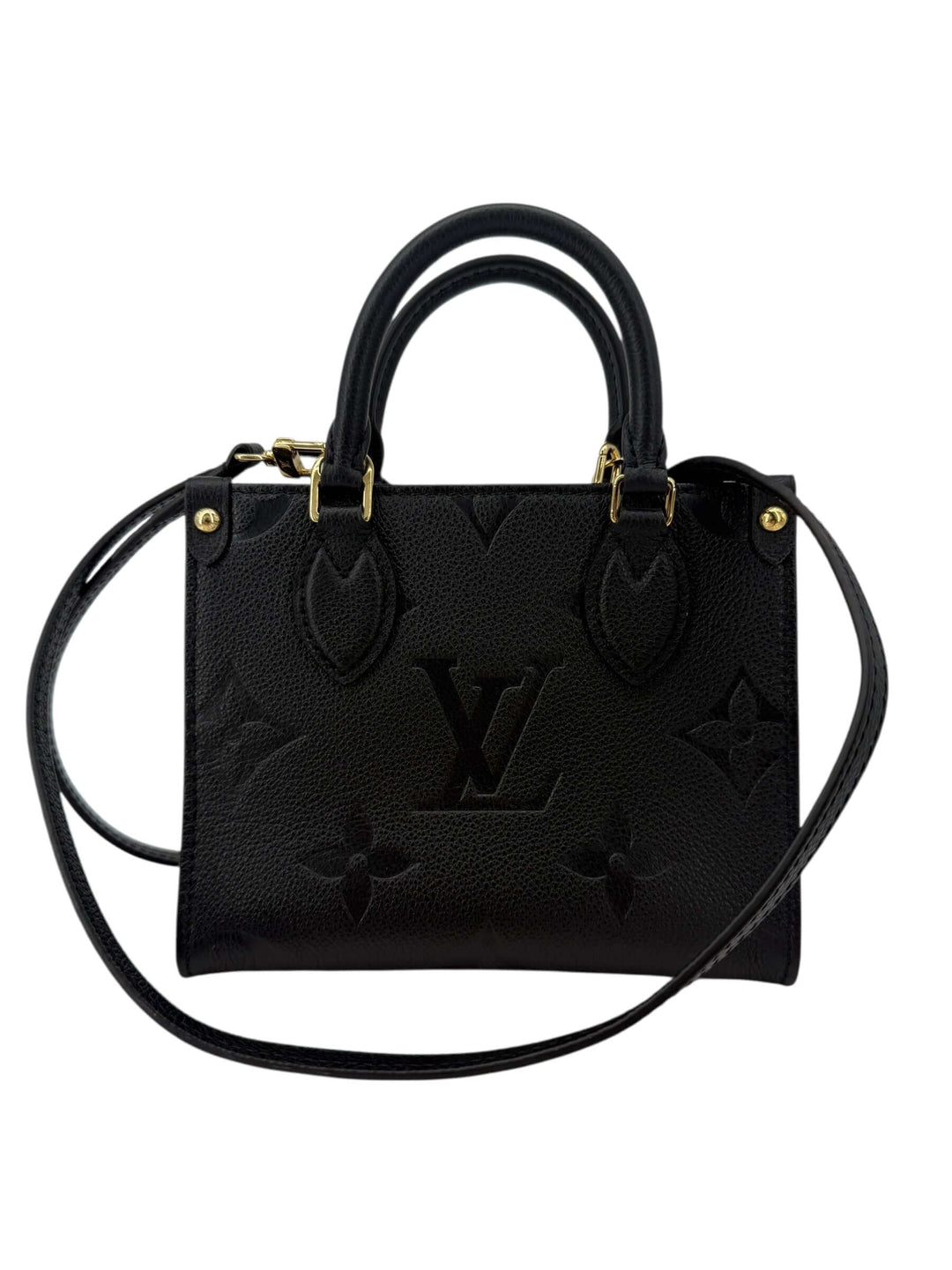 Louis Vuitton OnTheGo BB Monogram Empreinte Black | LuxLoveLouis stylish black leather handbag with signature embossed logo.