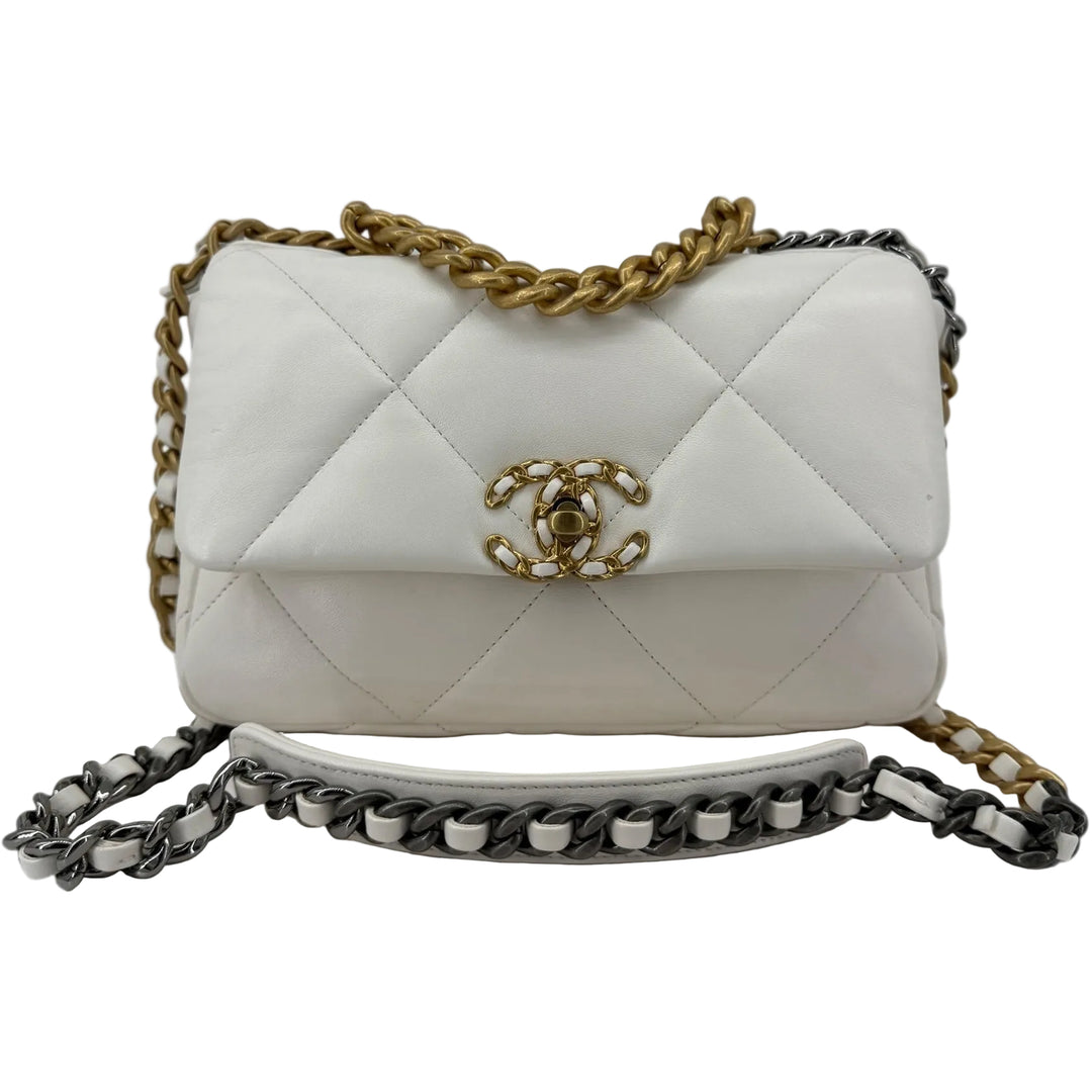 Chanel Lambskin Quilted Medium Chanel 19 Flap Bag White