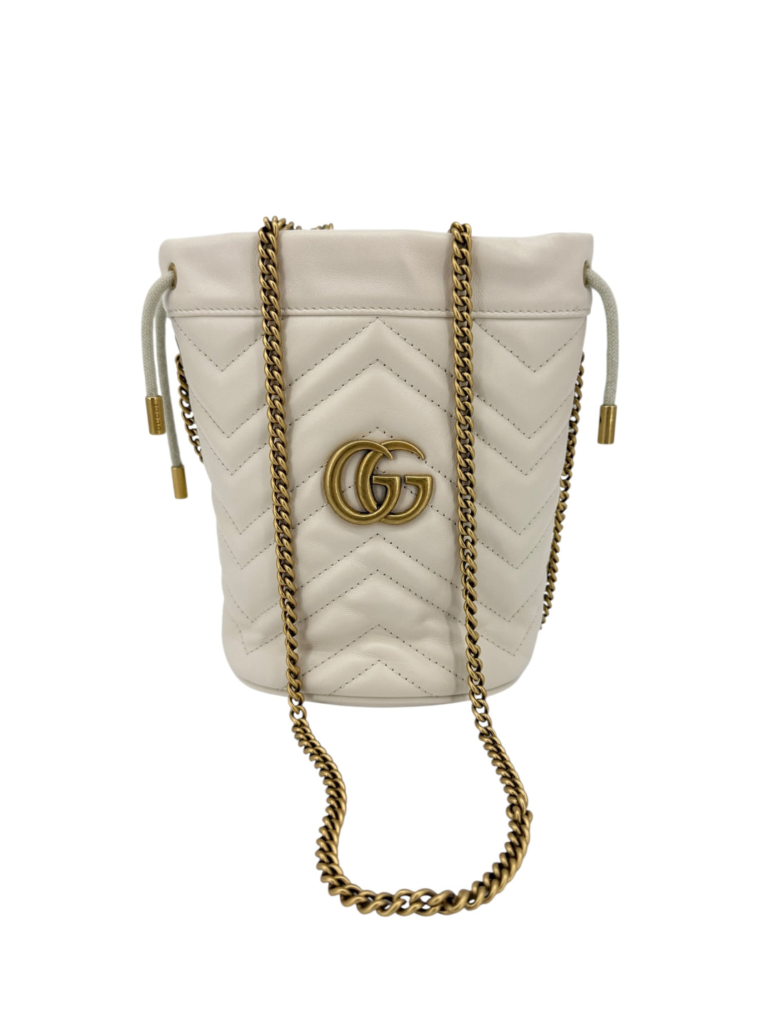 Gucci Mini GG Marmont White Calfskin Bucket Bag | LuxLoveLouis