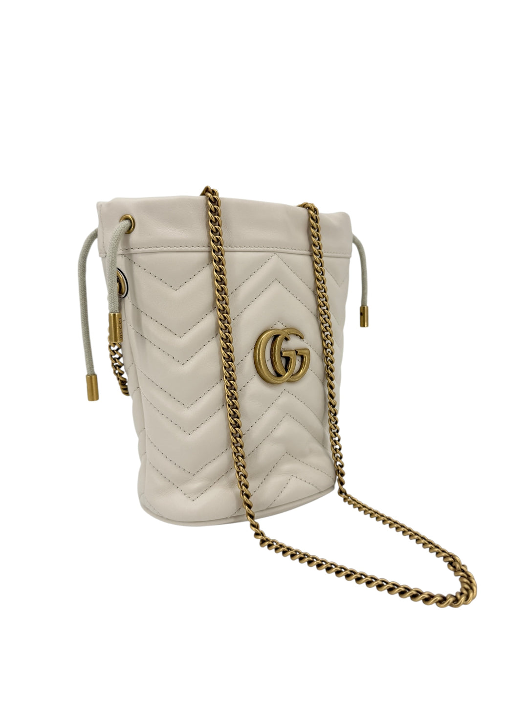Gucci Mini GG Marmont White Calfskin Bucket Bag | LuxLoveLouis