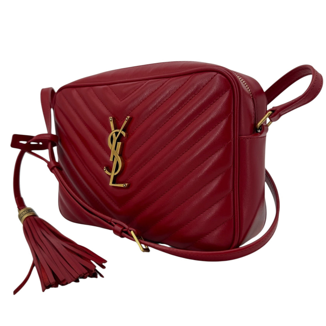 Saint Laurent Red Calfskin Matelassé Lou Camera Bag | LuxLoveLouis