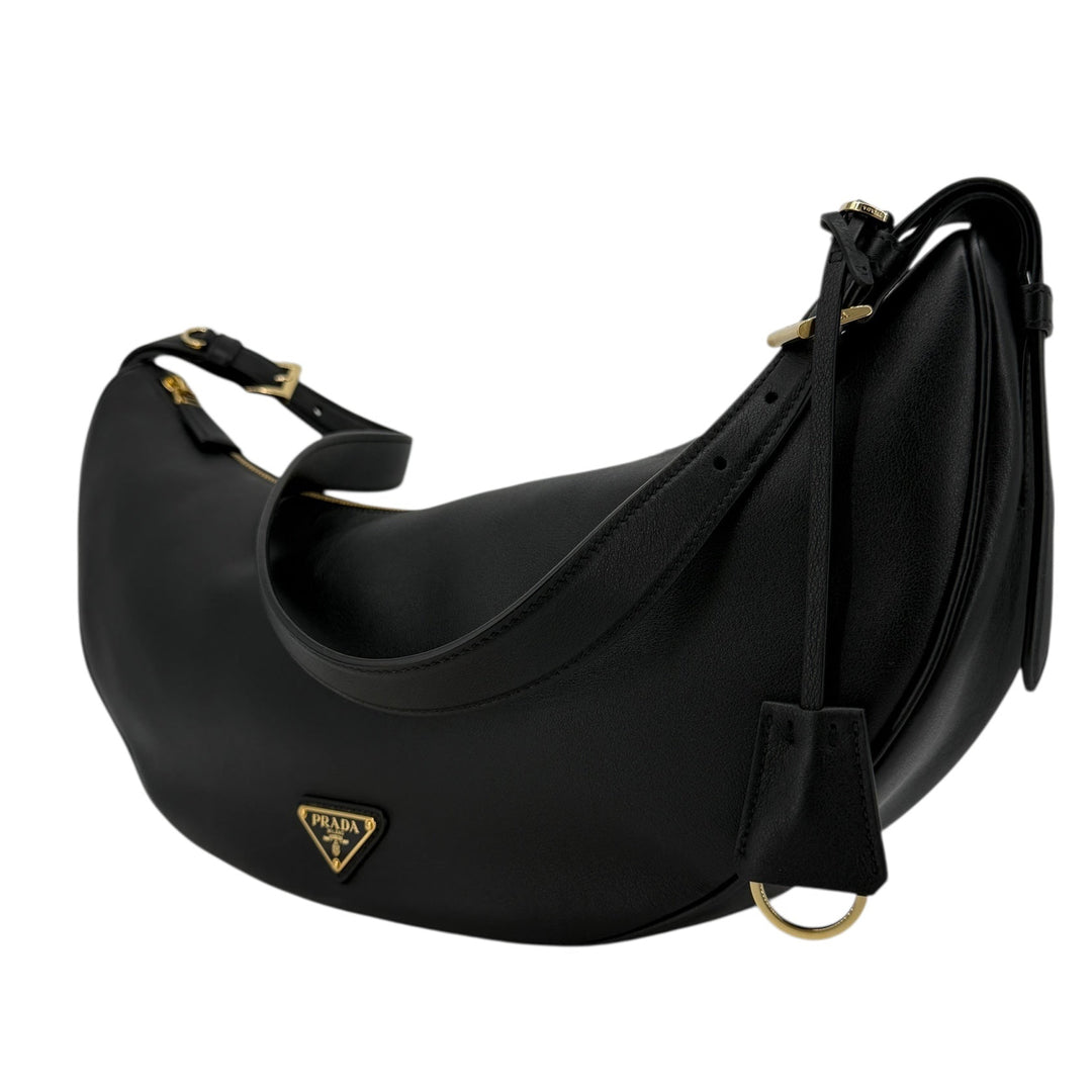 Prada Demi-Lune Large Leather Shoulder Bag Black | Authentic Luxury Handbag