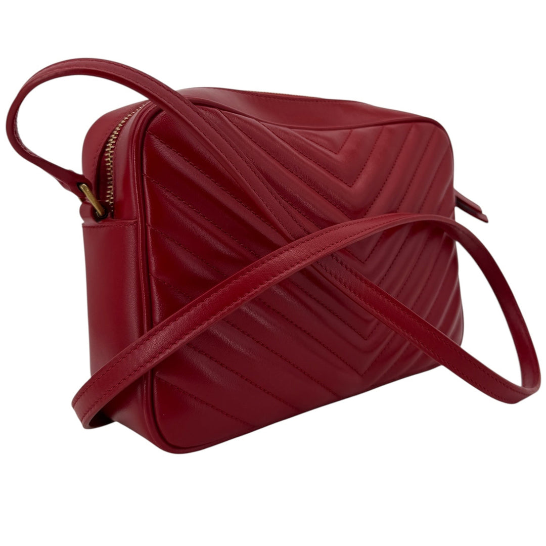 Saint Laurent Red Calfskin Matelassé Lou Camera Bag | LuxLoveLouis