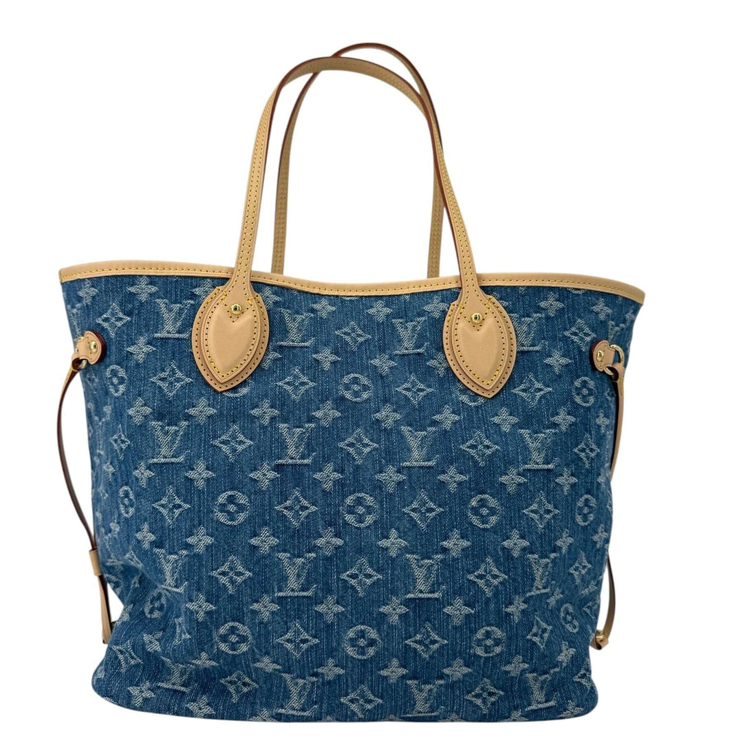 Louis Vuitton Neverfull MM Monogram Denim | LuxLoveLouis - Iconic denim tote with natural cowhide trim.