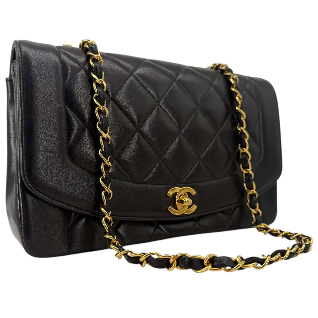 Chanel Diana 22 Small Black Lambskin Shoulder Bag | LuxLoveLouis showcasing classic design and elegant details.