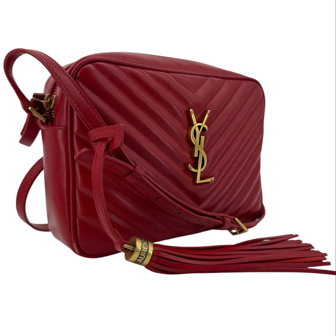 Saint Laurent Red Calfskin Matelassé Lou Camera Bag | LuxLoveLouis