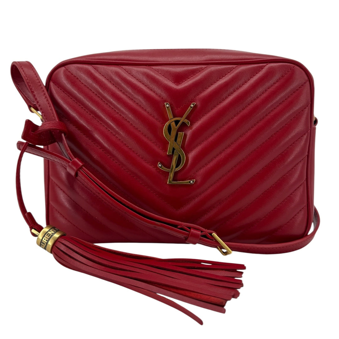Saint Laurent Red Calfskin Matelassé Lou Camera Bag | LuxLoveLouis