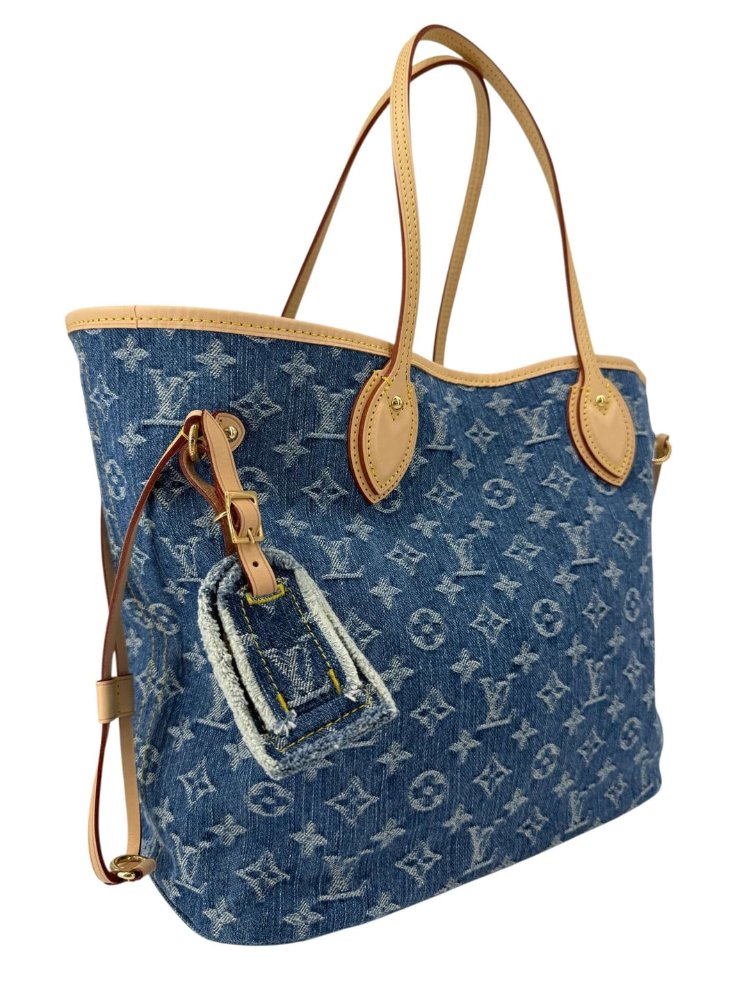 Louis Vuitton Neverfull MM Monogram Denim | LuxLoveLouis featuring iconic denim finish and natural cowhide trim.