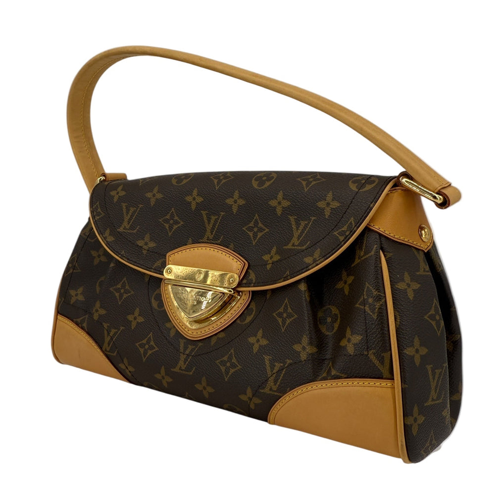 Louis Vuitton Monogram Beverly MM shoulder bag showcasing classic design and vachetta leather details.