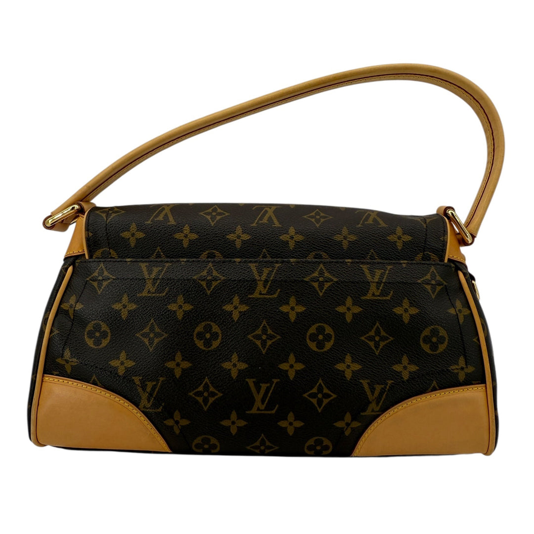 Louis Vuitton Monogram Beverly MM shoulder bag in classic design with vachetta leather trim and polished brass hardware.