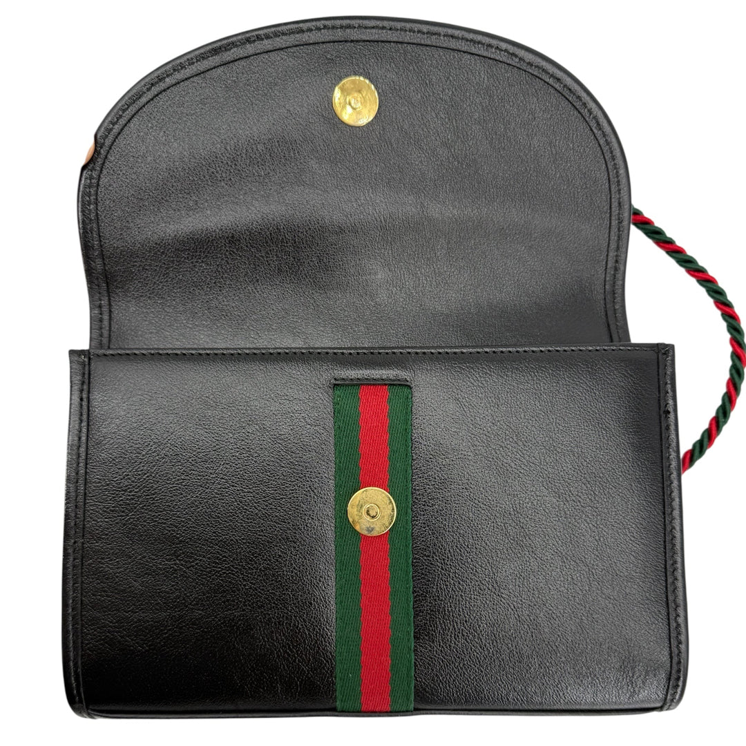 Gucci Rajah Small Slim Flap Shoulder Bag – Black Textured Calfskin with Crystal Tiger
