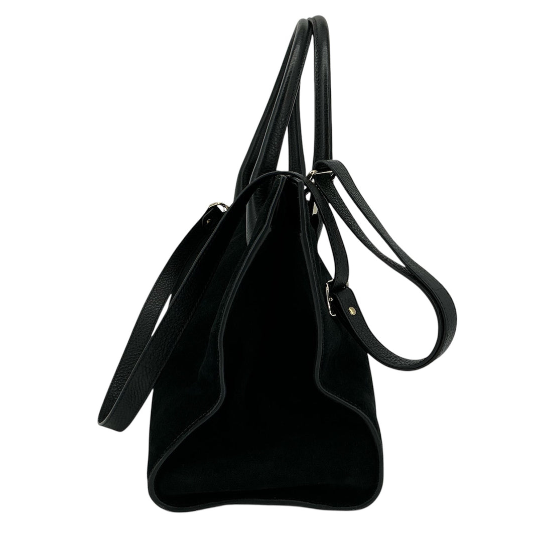 Jimmy Choo Riley Tote – Black Suede with Leather Handles