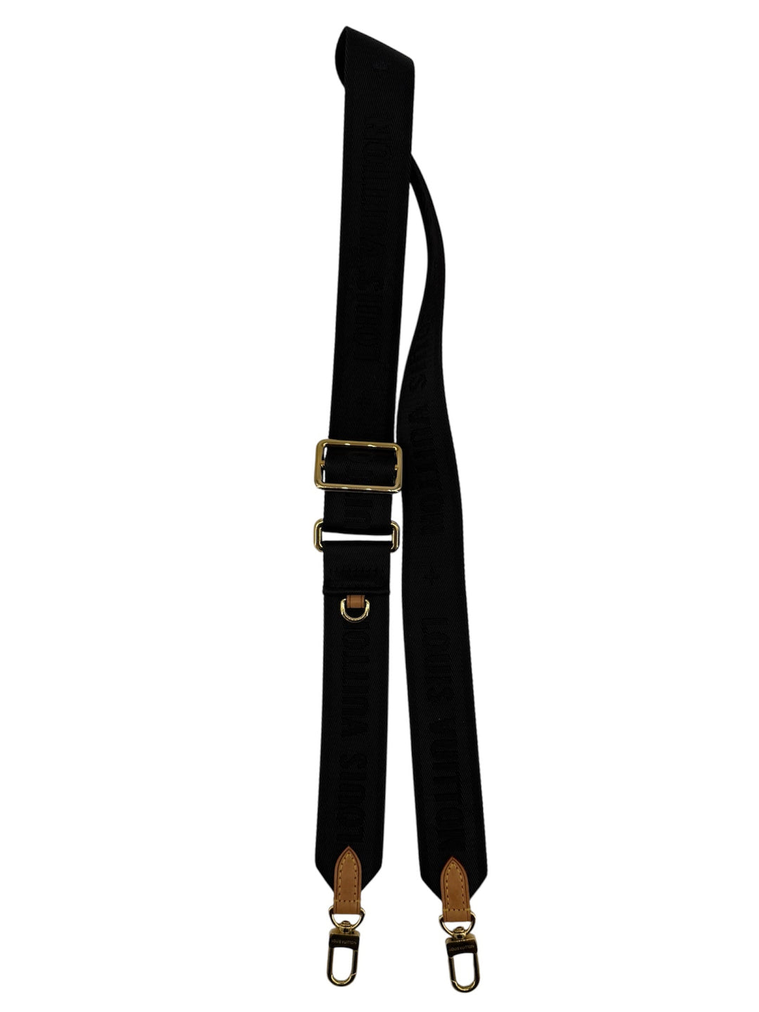 Louis Vuitton black bandoulière bag strap with gold hardware, designed for crossbody use, stylish and functional.