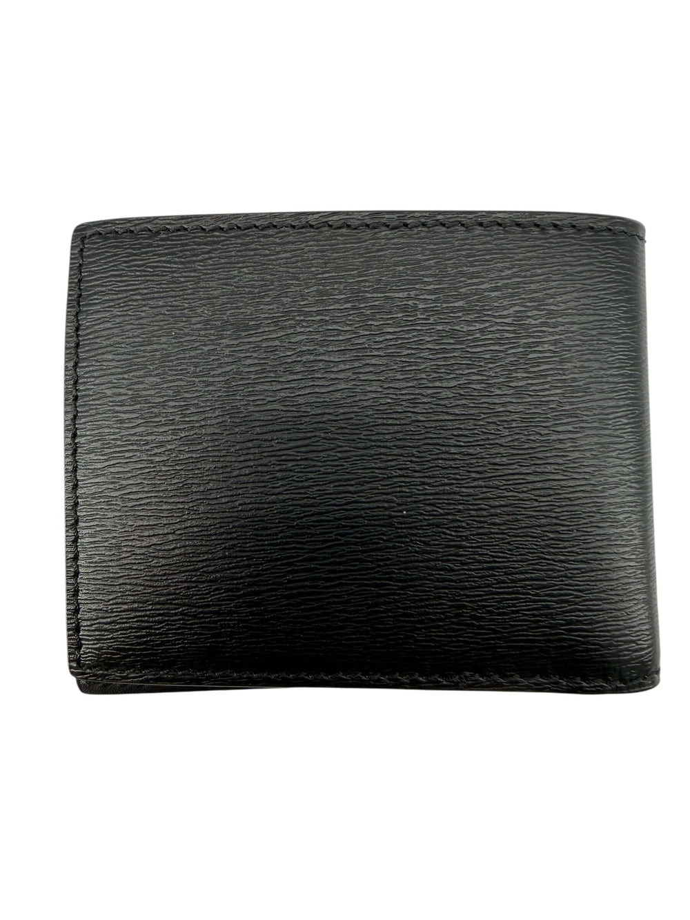 Burberry Black Leather Equestrian Knight Device Bifold Wallet showcasing sleek black leather craftsmanship.