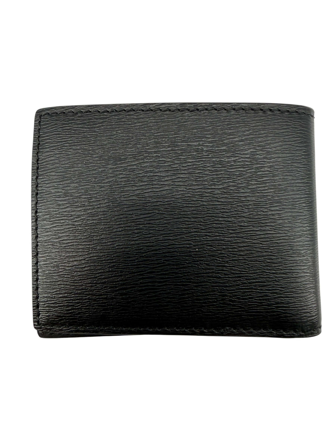 Burberry Black Leather Equestrian Knight Device Bifold Wallet showcasing sleek black leather craftsmanship.