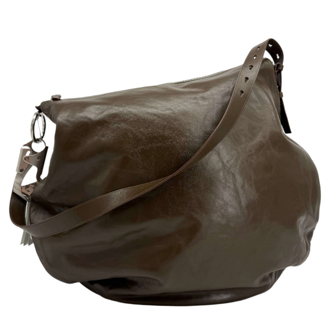 Burberry Large Knight Shoulder Bag in brown leather with heavy hardware, military-inspired design and modern luxury.