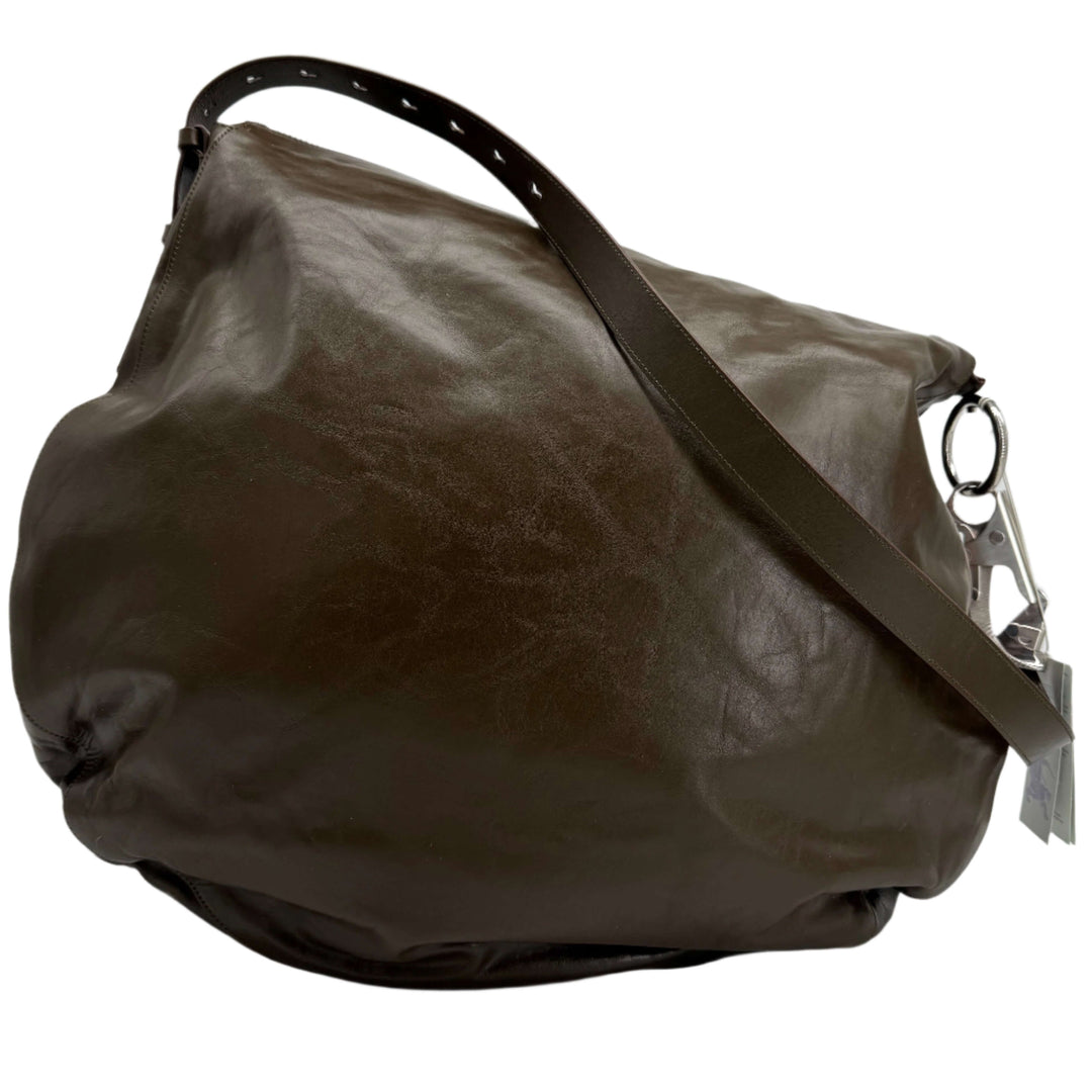 Burberry Large Knight Shoulder Bag in brown leather, featuring military-inspired design and heavy hardware details.