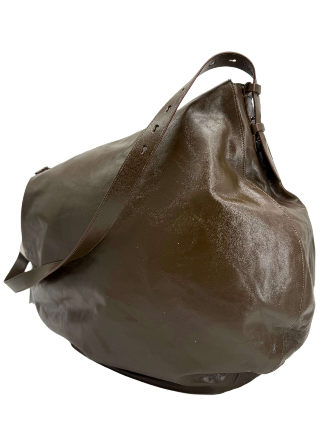 Burberry Large Knight Shoulder Bag in brown leather with heavy hardware, inspired by military aesthetics.