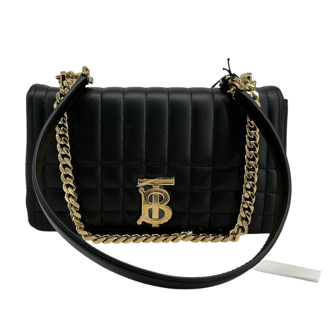 Burberry Mini Lola Bag black quilted leather with gold-tone TB hardware