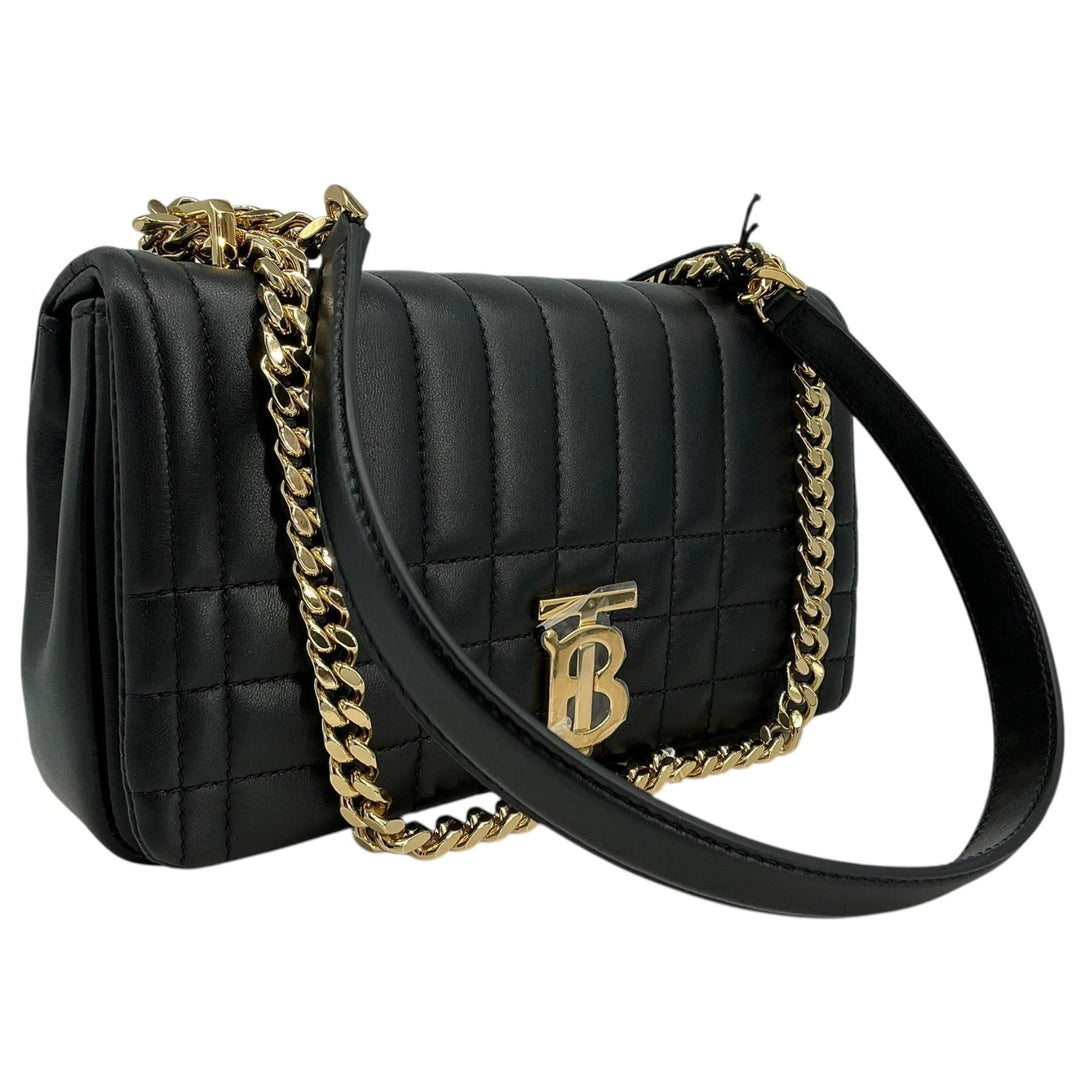 Burberry Mini Lola black quilted leather bag rear and side view