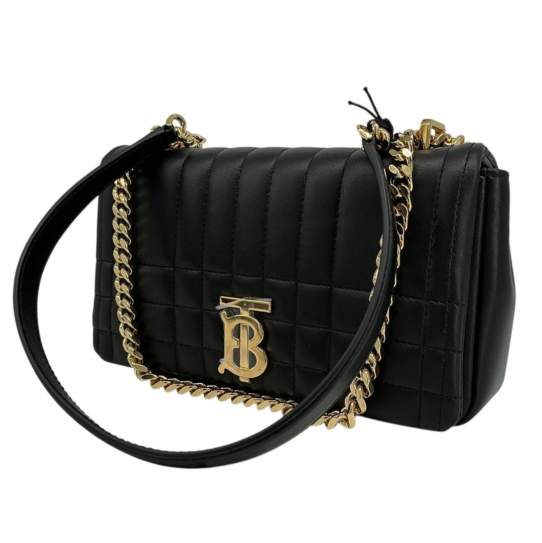 Burberry Mini Lola Bag black quilted leather with gold-tone TB hardware