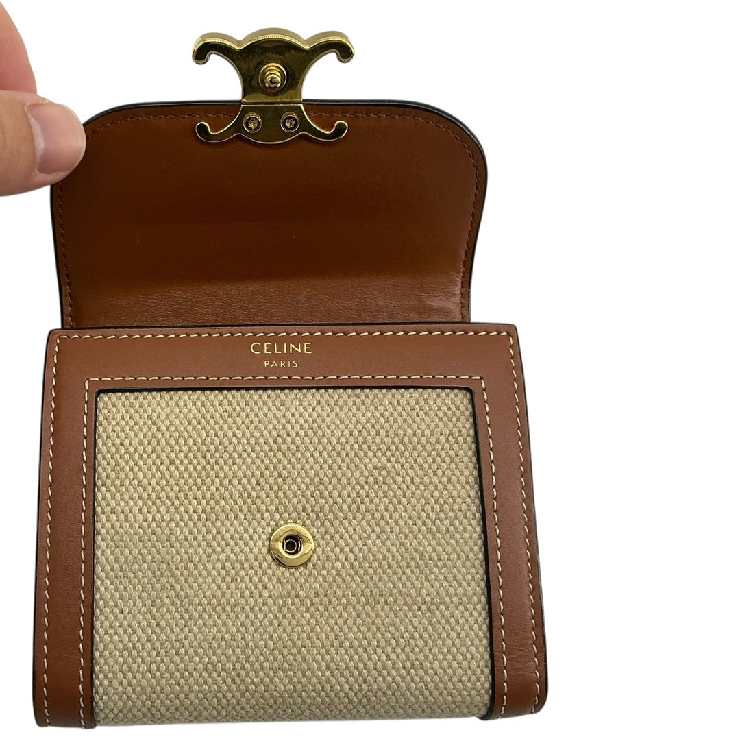 Celine Textile Triomphe Wallet open flap with Celine Paris branding