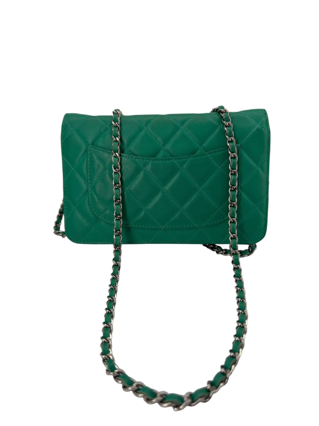 Chanel Green Quilted Leather Wallet on Chain with Silver Hardware