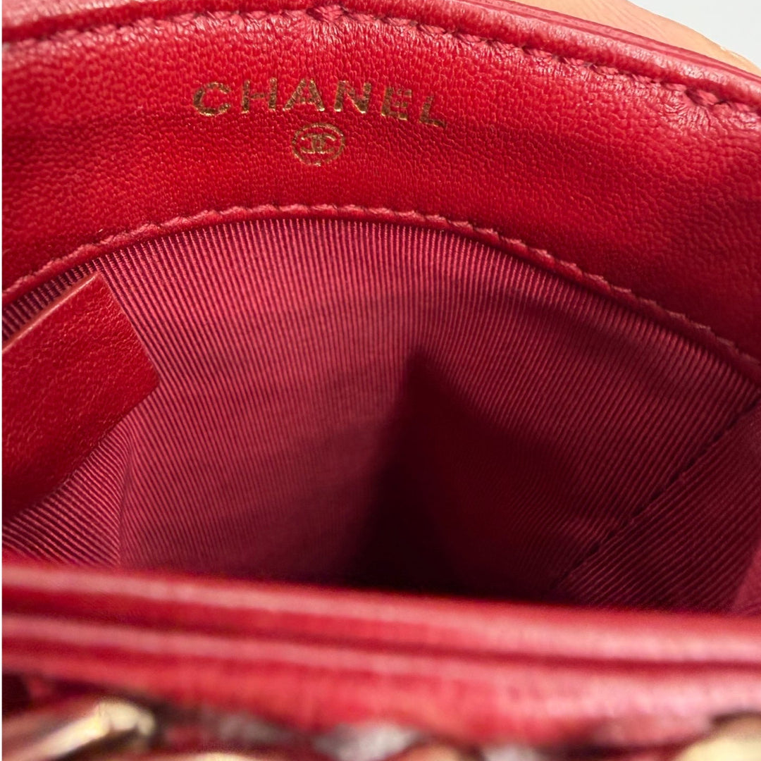 Chanel red lambskin phone holder burgundy interior and brand stamp