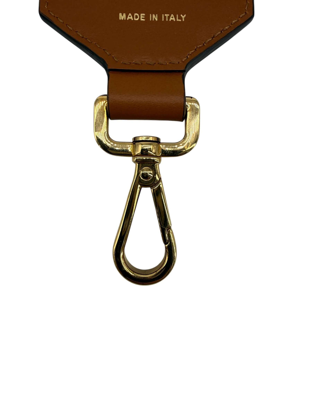 Fendi Checkered Bag Strap with Leather Trim showing the gold-tone lobster clasp and Italian craftsmanship.