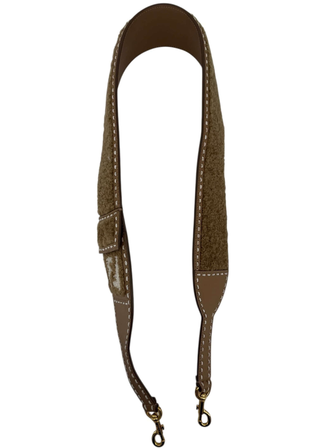 Fendi Shearling & Leather Checkered Bag Strap, showcasing a blend of textured shearling and smooth leather.