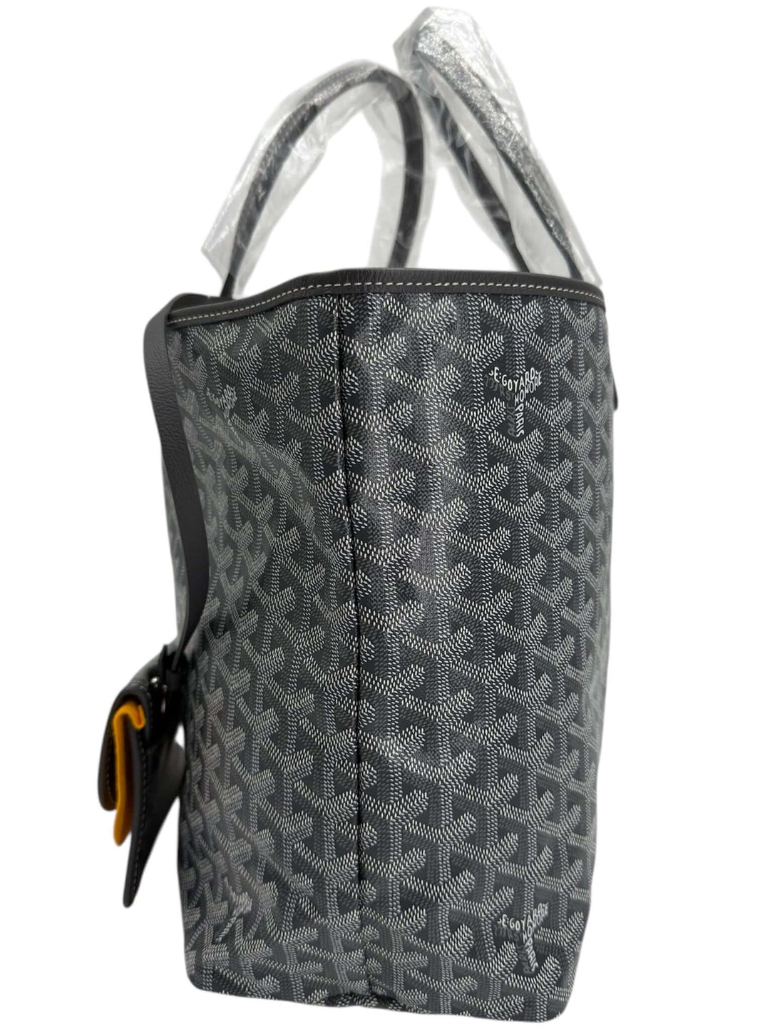 Goyard Goyardine Saint Louis PM Tote in grey with chevron print and structured handles.