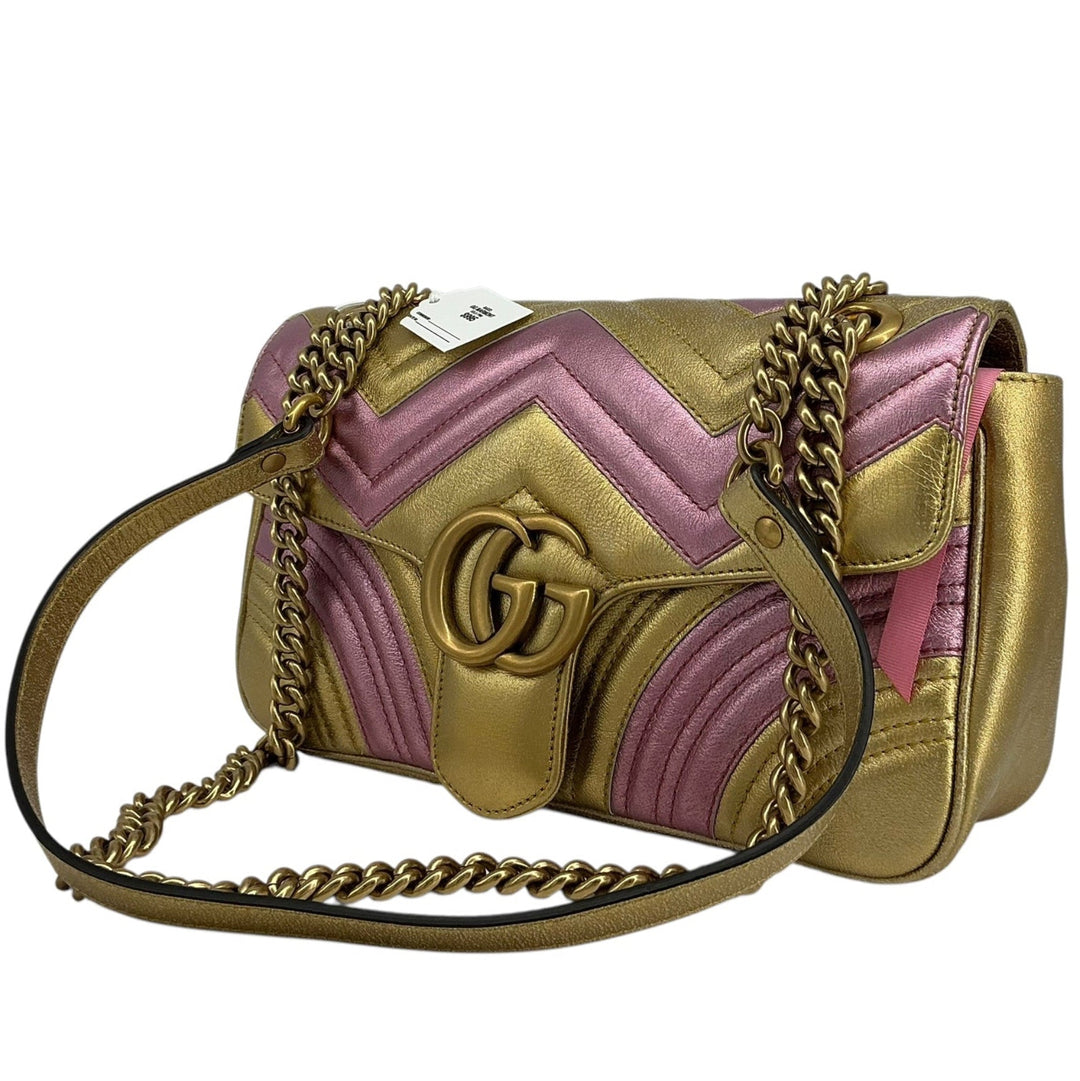 Gucci Mini GG Marmont front with Double G hardware and chain strap