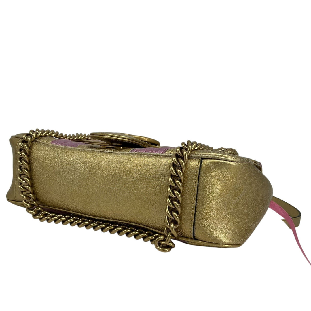 Gucci Mini GG Marmont metallic leather base and chain strap