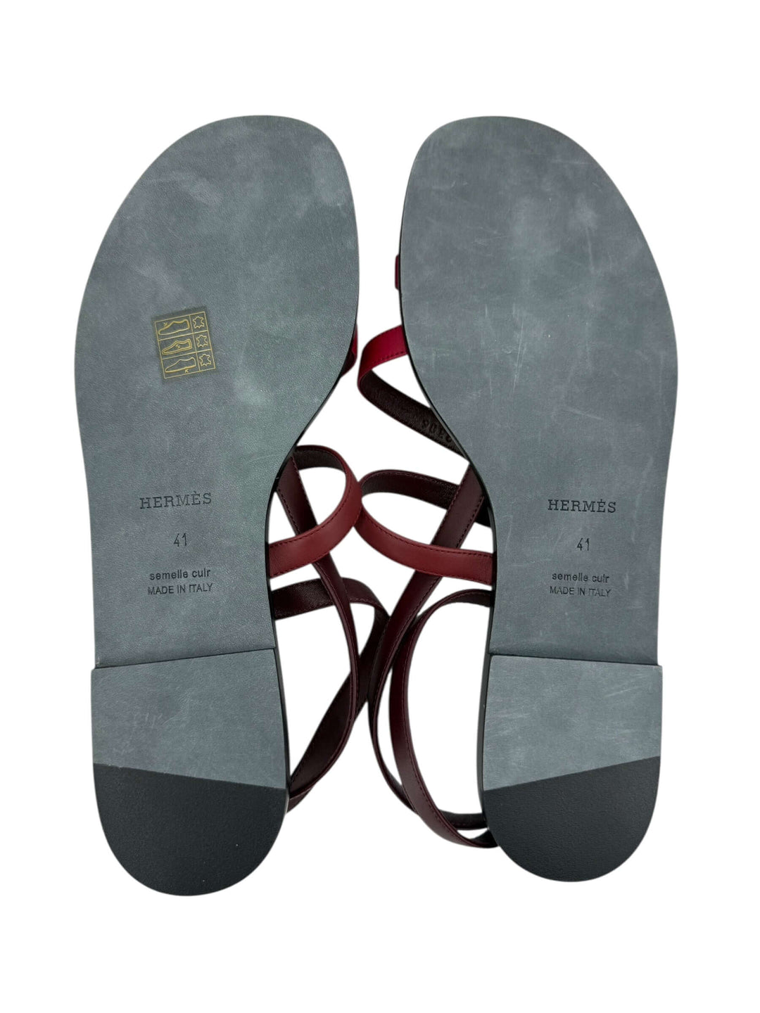 Hermès Leather Slide Sandals in Burgundy – Size 41 featuring smooth burgundy leather and minimalist design.