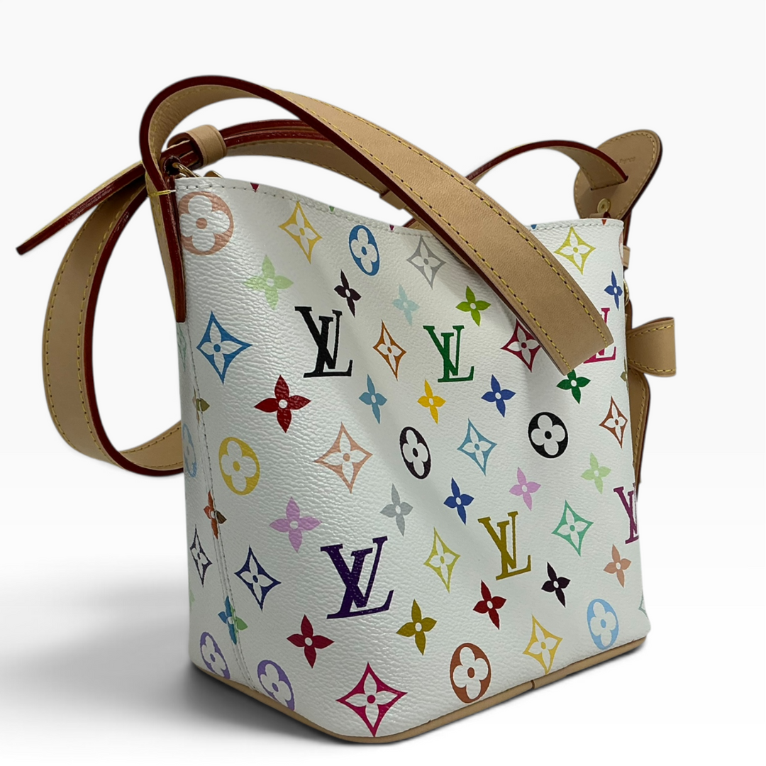 Louis Vuitton x Takashi Murakami All In BB Multicolor White rear angle showing multicolored Monogram canvas
