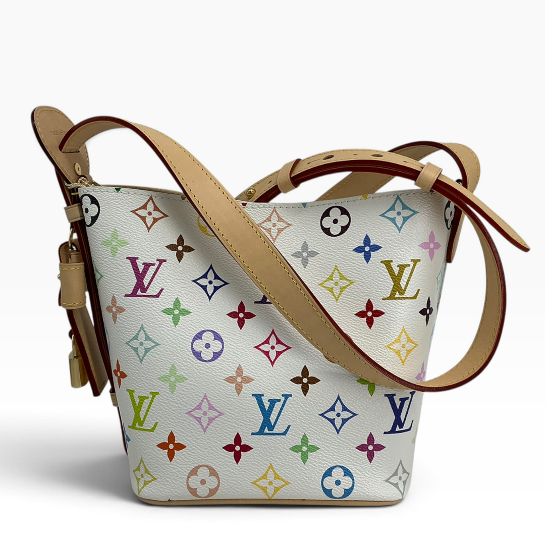 Louis Vuitton x Takashi Murakami All In BB Multicolor White rear with adjustable natural cowhide leather straps