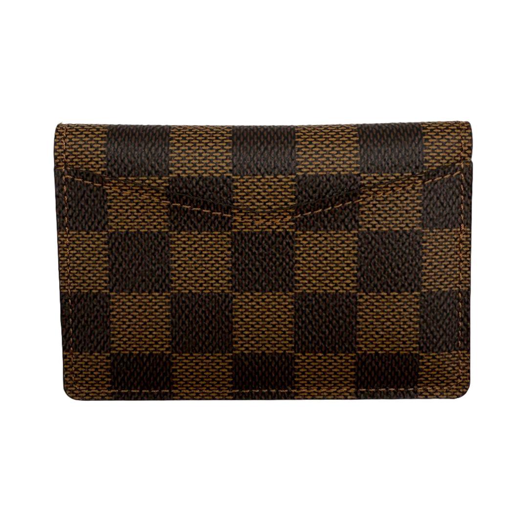 Louis Vuitton Damier Ebene Canvas Pocket Organizer Wallet with a classic checkerboard pattern.