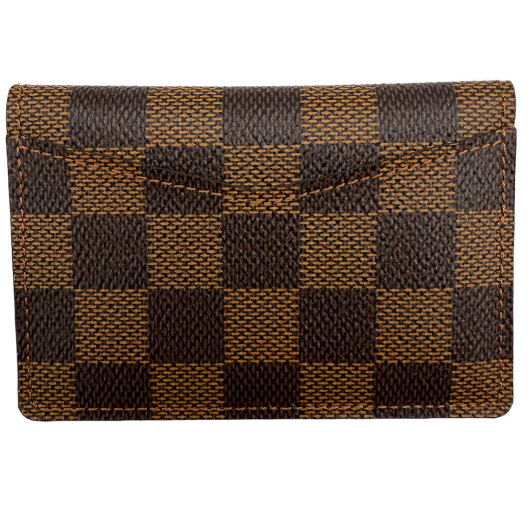 Louis Vuitton Damier Ebene canvas pocket organizer wallet featuring classic checkerboard pattern.