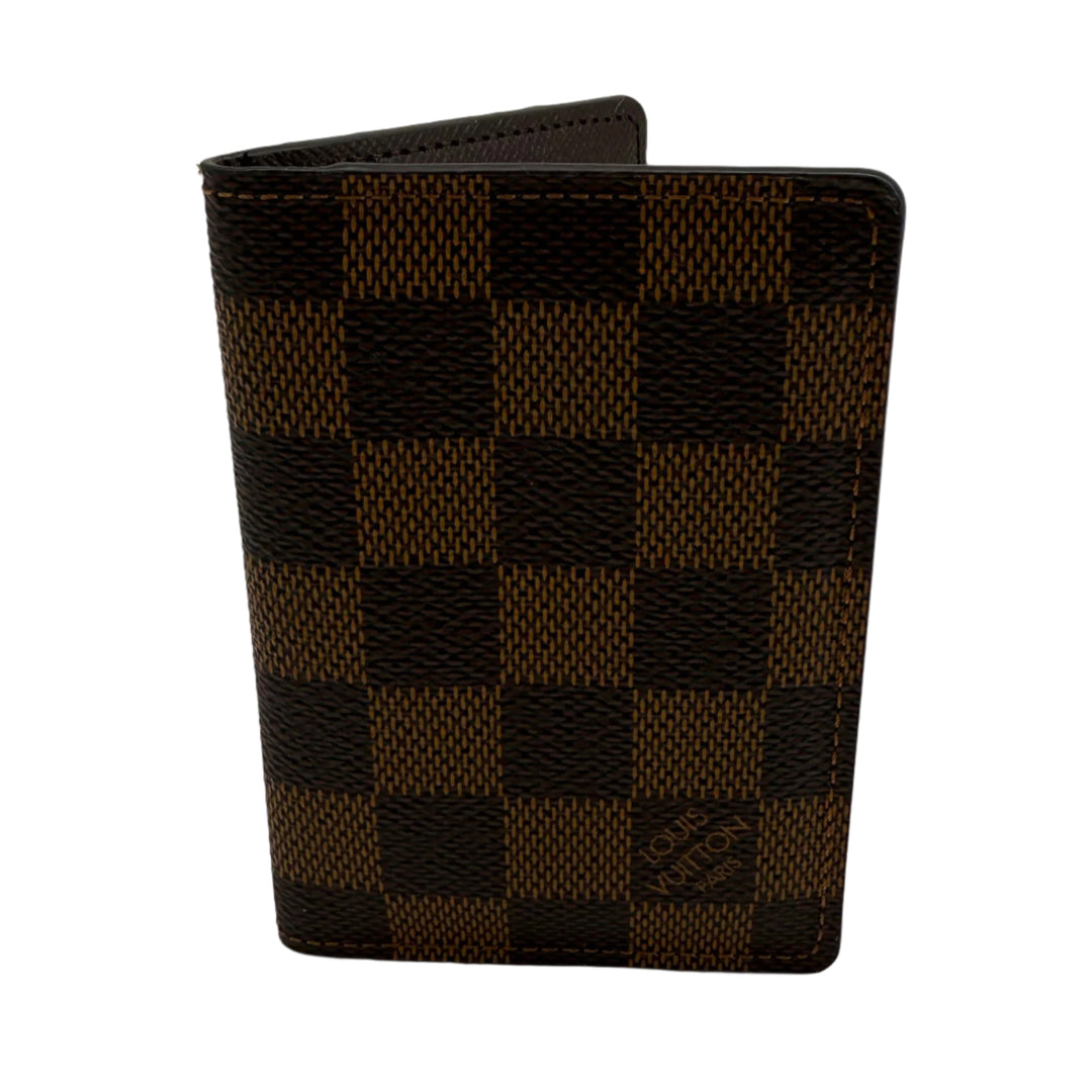 Louis Vuitton Damier Ebene Canvas Pocket Organizer Wallet showcasing classic luxury and durable design.