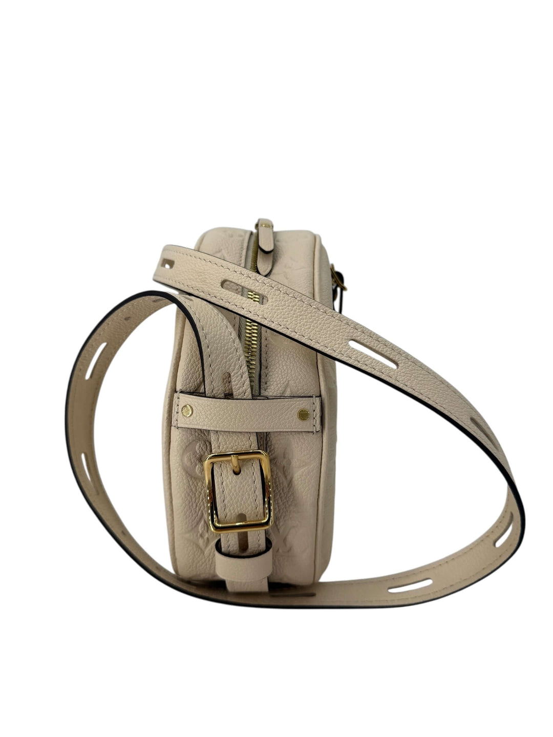 Louis Vuitton Empreinte Boîte Chapeau Souple MM – Creme side view with adjustable strap and gold hardware
