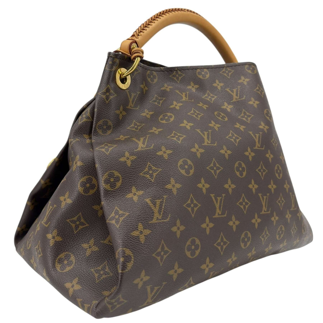 Louis Vuitton Monogram Artsy MM Shoulder Bag Brown side view with brown coated canvas and braided handle
