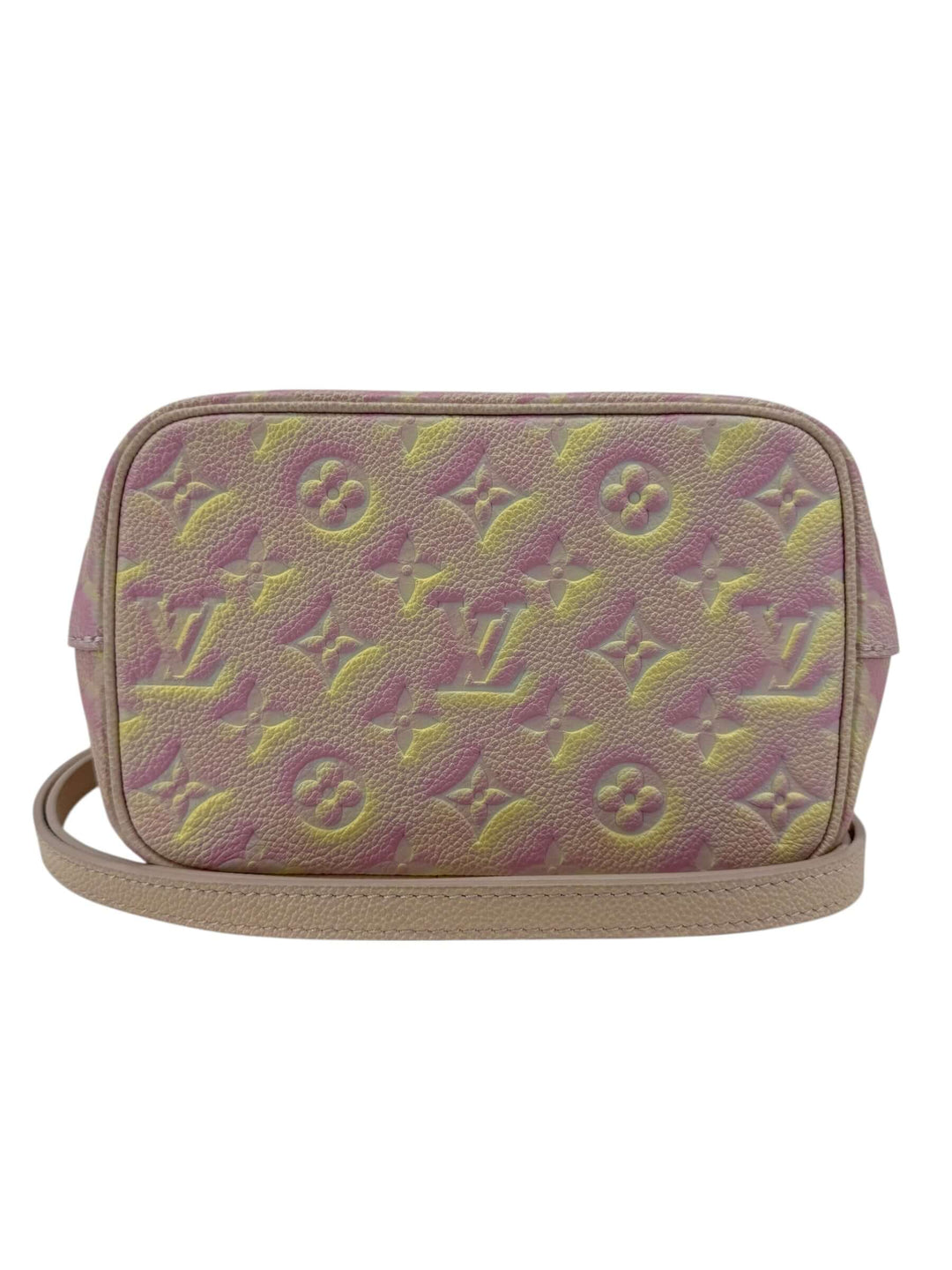 Louis Vuitton Empreinte Monogram Summer Stardust Néonoé BB Bucket Bag Pink, Monogram Empreinte leather, pink yellow cream spray finish, adjustable strap.