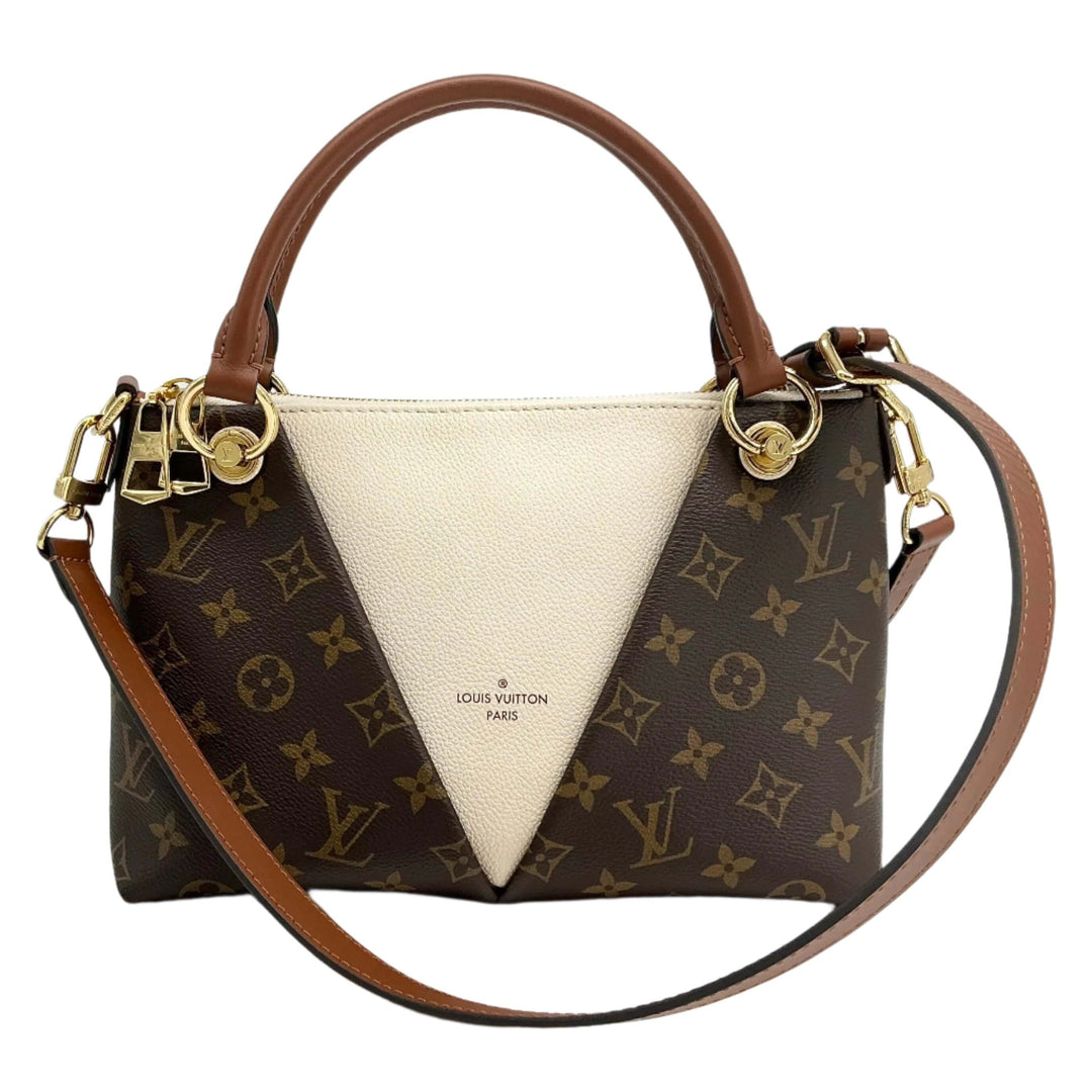 Louis Vuitton Monogram V Tote BB in Creme with Ivory and Golden Brown Leather Trim, stylish luxury handbag.
