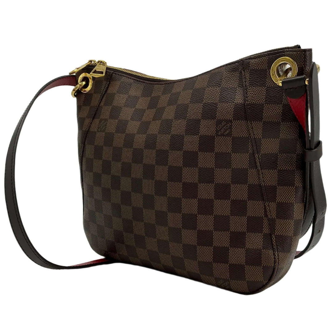 Louis Vuitton South Bank Besace shoulder bag in Damier Ebene canvas, showcasing elegant design and functionality.